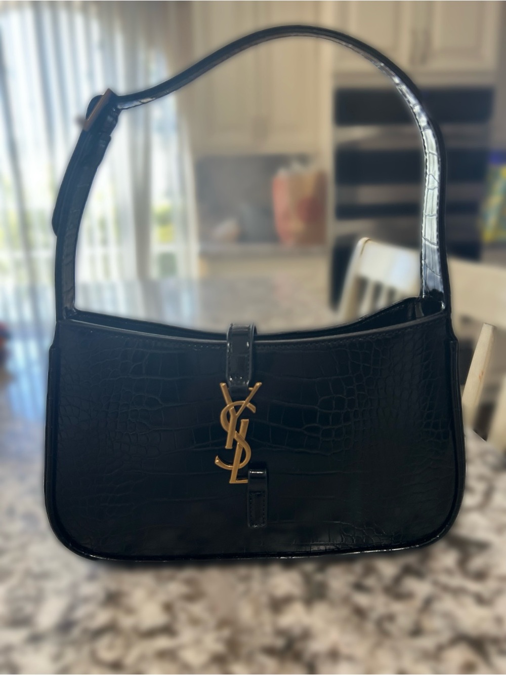 YSL Logo Croc embroidered bag